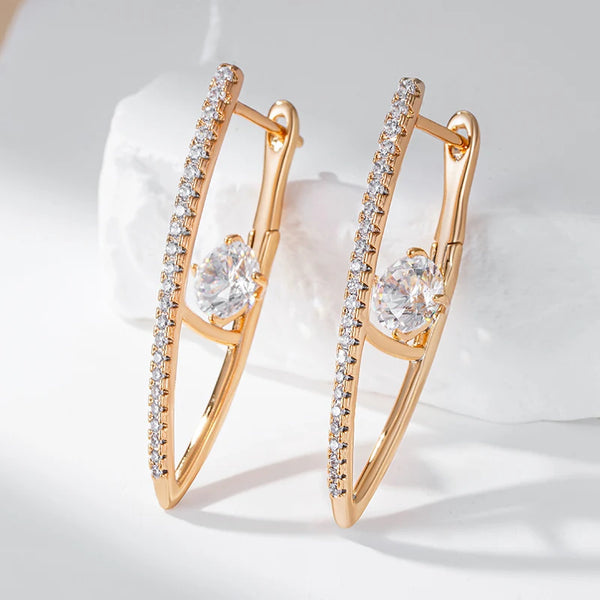 Wbmqda Fashion V Shape Long Drop Earrings For Women 585 Rose Gold Color With White Natural Zircon Luxury Wedding Party Jewelry