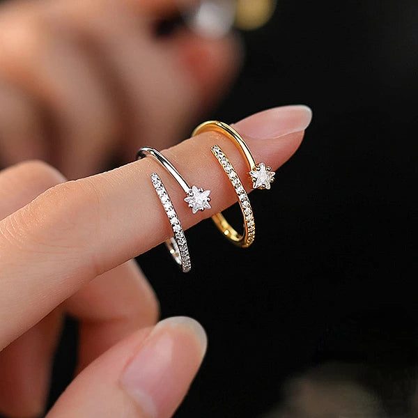 Real 925 Sterling Silver Zircon Star Adjustable Rings for Women Cute Fine Jewelry Minimalist Light Luxury Accessories